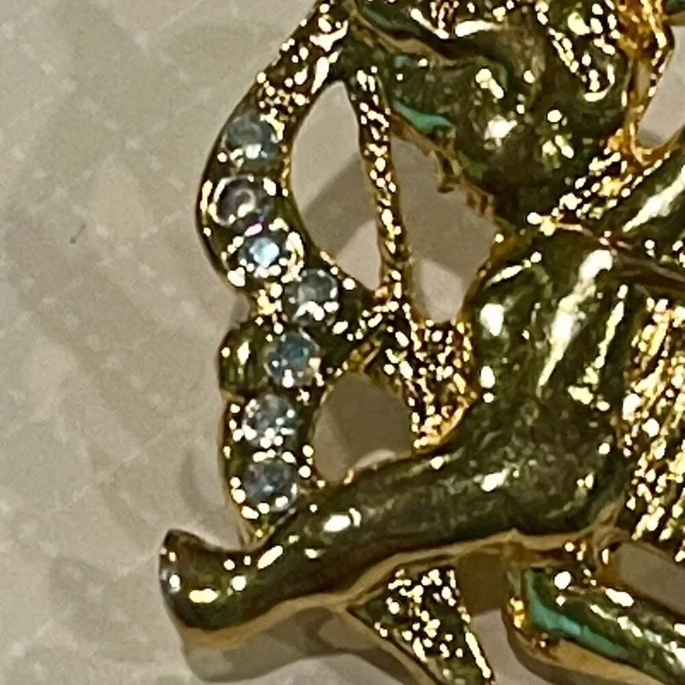 Vintage Gold Cherub Angel Brooch Womens Casual Crystal Rhinestone Fashion Pin